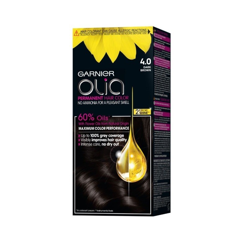 Vopsea de Par Permanenta fara Amoniac Garnier Olia 4.0 Dark Brown, 112 ml