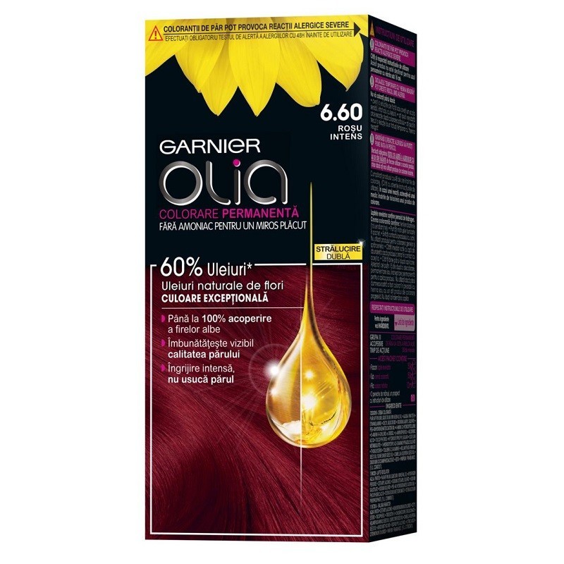 Vopsea de Par Permanenta fara Amoniac Garnier Olia 6.60 Rosu Intens, 112 ml