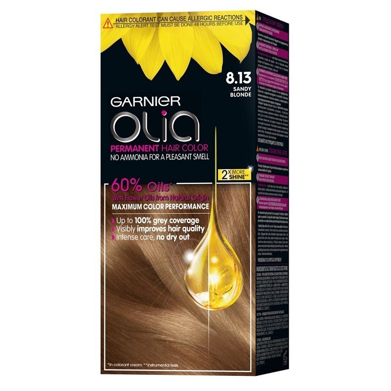 Vopsea de Par Permanenta fara Amoniac Garnier Olia 8.13 Sandy Blonde, 112 ml