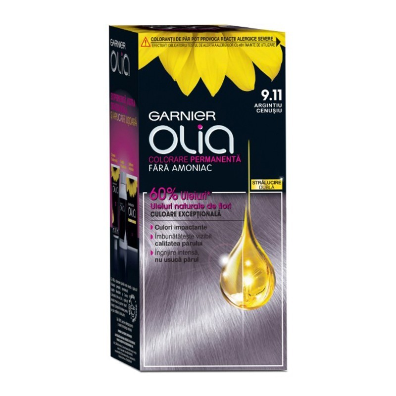 Vopsea de Par Permanenta fara Amoniac Garnier Olia 9.11 Argintiu Cenusiu, 112 ml