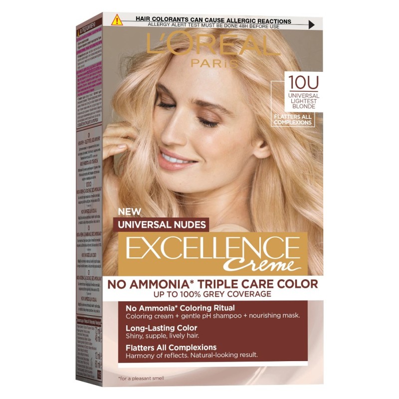 Vopsea de Par Permanenta fara Amoniac L\'Oreal Paris Excellence Universal Nudes, 10U Lightest Blonde, 192 ml