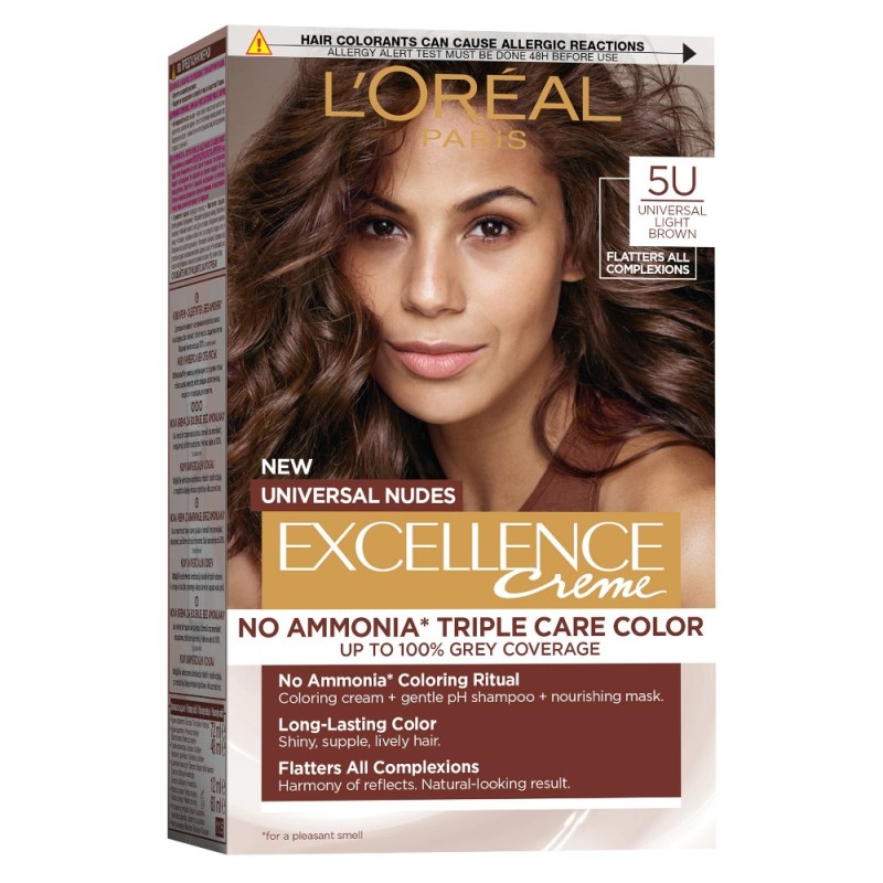 Vopsea de Par Permanenta fara Amoniac L\'Oreal Paris Excellence Universal Nudes, 5U Light Brown, 192 ml