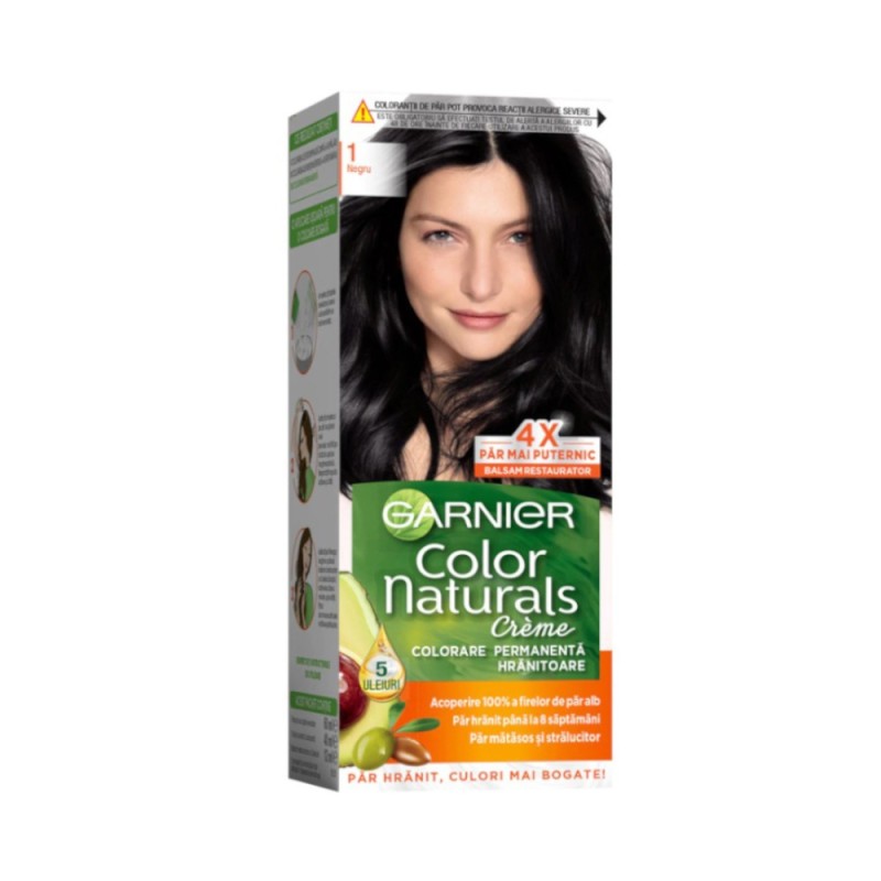 Vopsea de Par Permanenta Garnier Color Naturals, Nuanta 1 Negru, 110 ml
