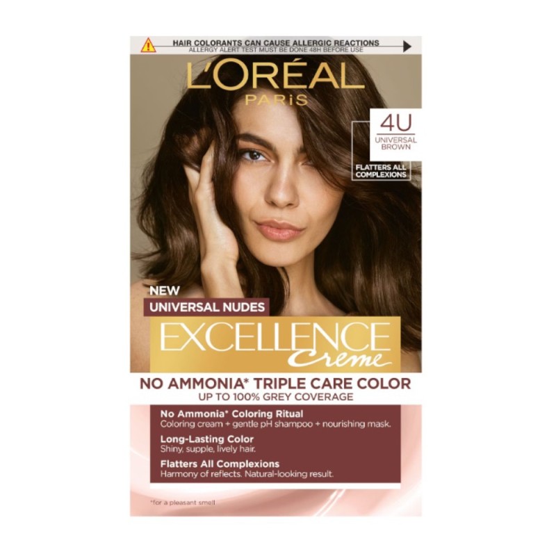 Vopsea de Par Permanenta L'Oreal Paris Excellence Universal Nudes, 4U Universal Brown, 192 ml