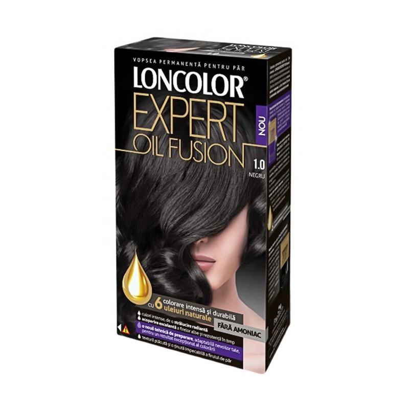 Vopsea de Par Permanenta Loncolor Expert Oil Fusion 1.0 Negru, 100 ml