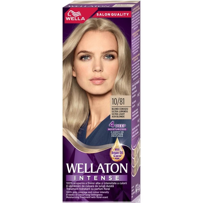 Vopsea de Par Permanenta Wellaton, 10/81 Blond Cenusiu Ultra Luminos, 110 ml