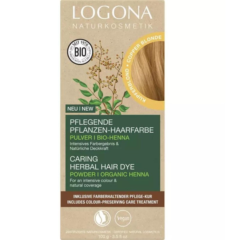 Vopsea de Par Pulbere, Bio, pe Baza de Plante, Blond Cupru, 100 g, Logona