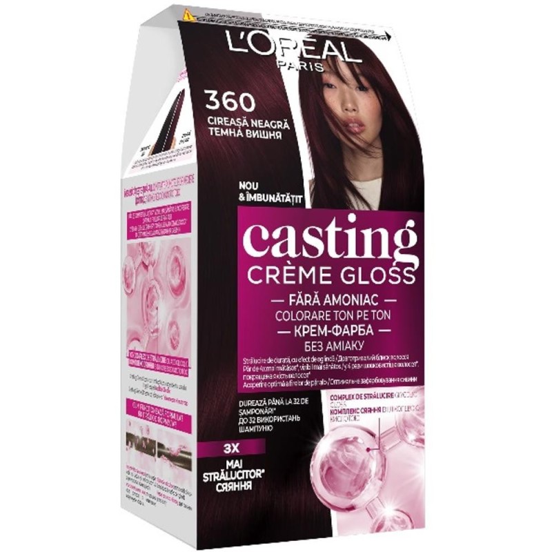 Vopsea de Par Semi-Permanenta fara Amoniac L'Oreal Paris Casting Creme Gloss 360 Cireasa Neagra, 180 ml