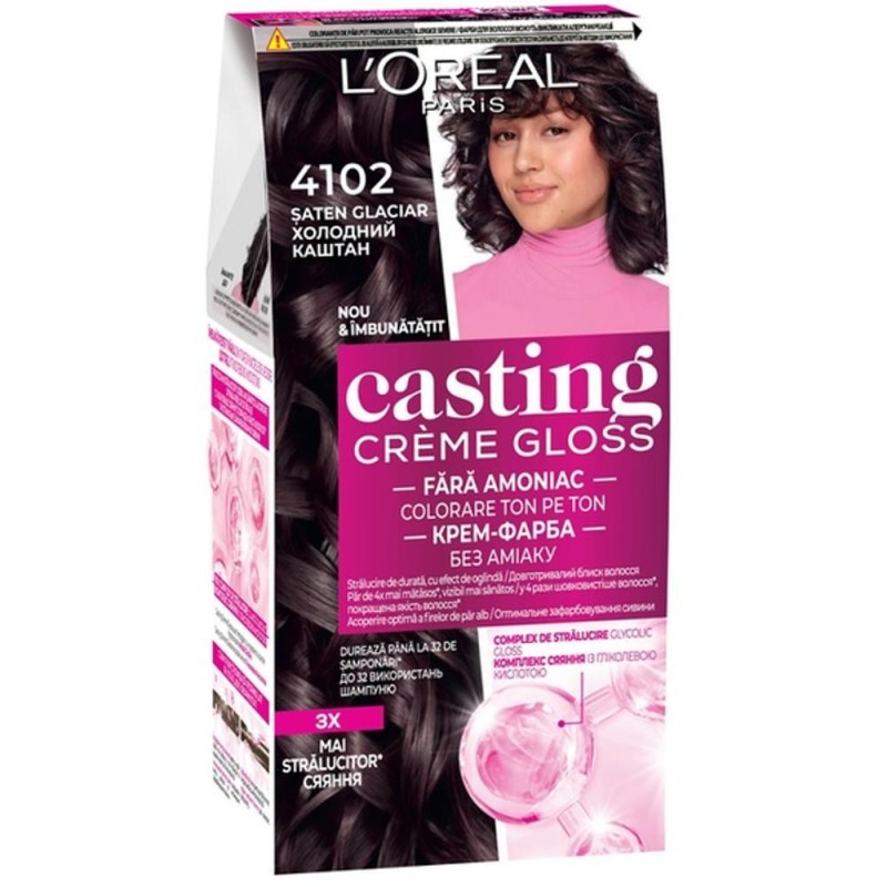 Vopsea de Par Semi-Permanenta fara Amoniac L\'Oreal Paris Casting Creme Gloss 4102 Saten Glaciar, 180 ml