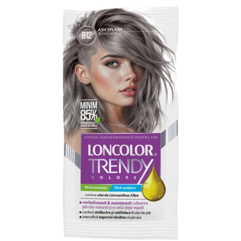 Vopsea de Par Semi-Permanenta fara Amoniac Loncolor Trendy Colors B12 Gri Coldwaves, 50 ml