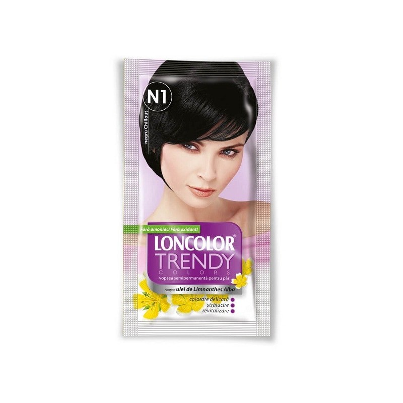 Vopsea de Par Semi-Permanenta fara Amoniac Loncolor Trendy Colors N1 Chillout Black, 50 ml