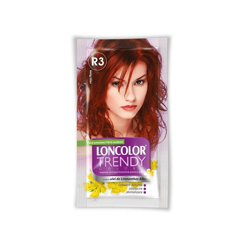 Vopsea de Par Semi-Permanenta fara Amoniac Loncolor Trendy Colors R3 Rave Red, 50 ml