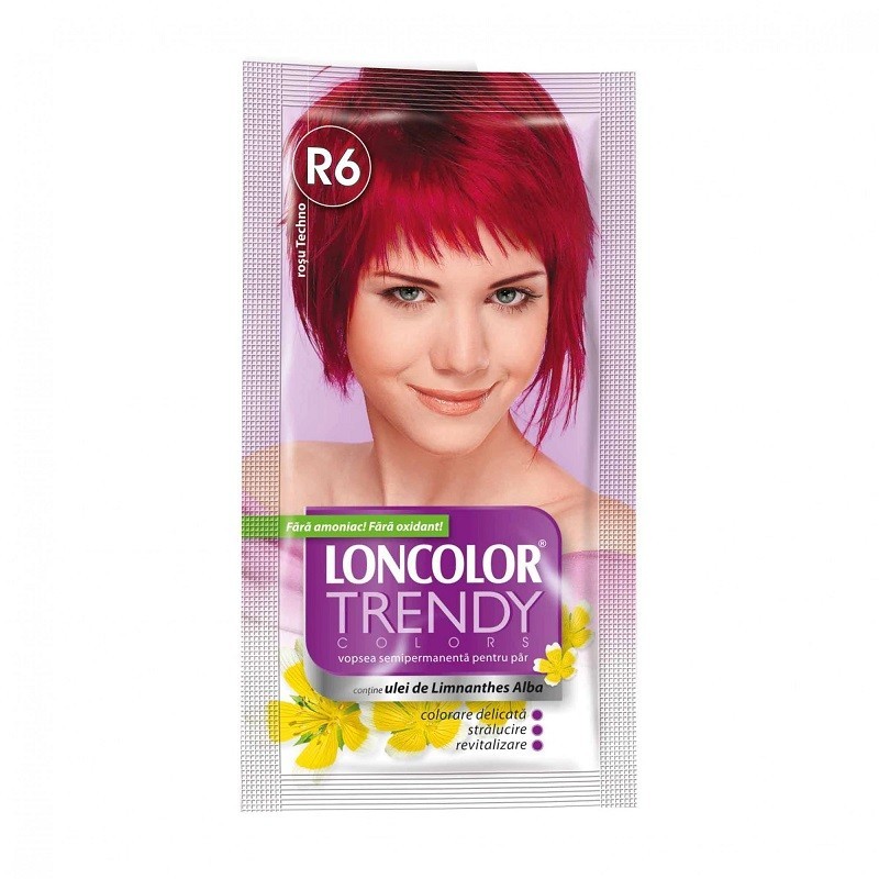 Vopsea de Par Semi-Permanenta fara Amoniac Loncolor Trendy Colors R6 Techno Red, 50 ml