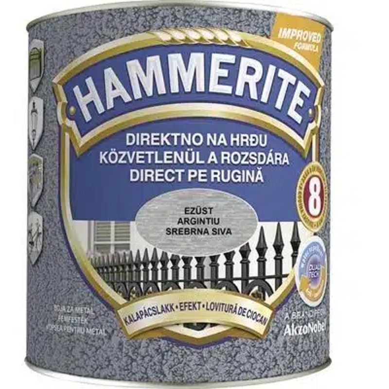 Vopsea pentru Metal Efect Lovitura de Ciocan 0.75 l, Hammerite, Argintiu