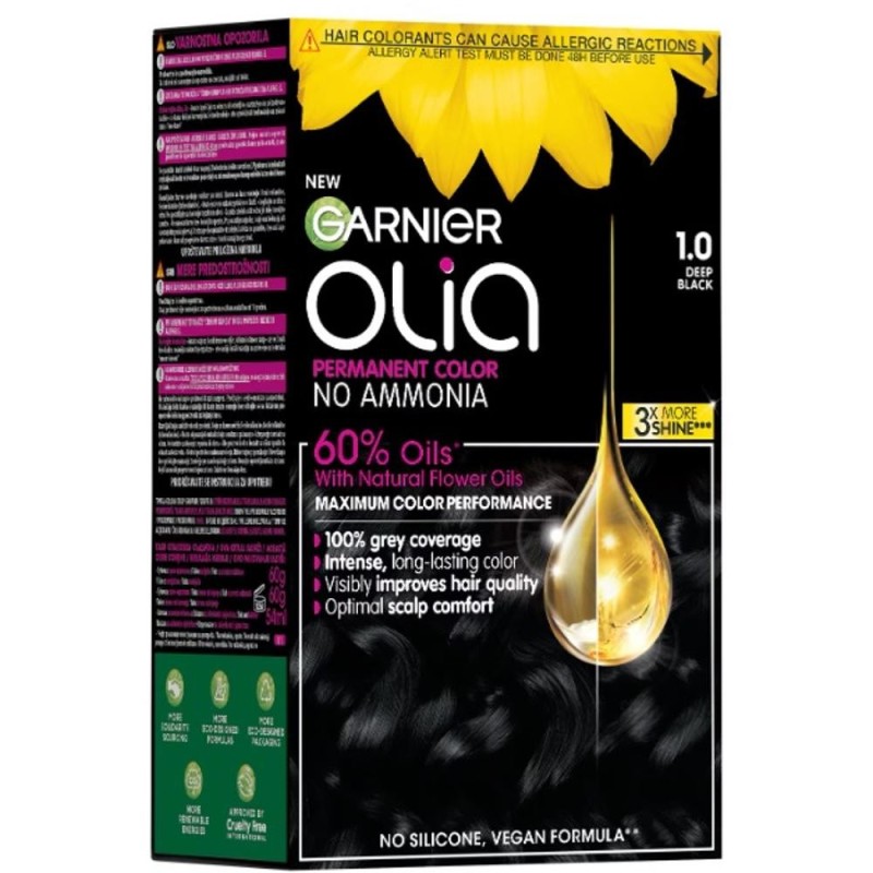 Vopsea Permanenta fara Amoniac, 1.0 Negru Profund, Garnier Olia, 112 ml