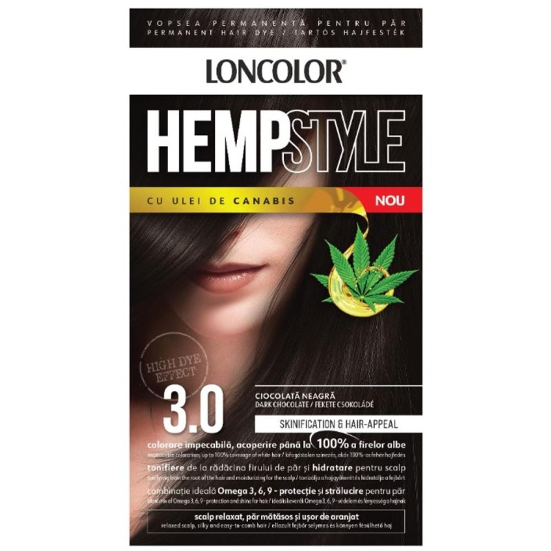Vopsea Permanenta pentru Par Loncolor HempStyle, 3.0 Ciocolata Neagra, 100 ml