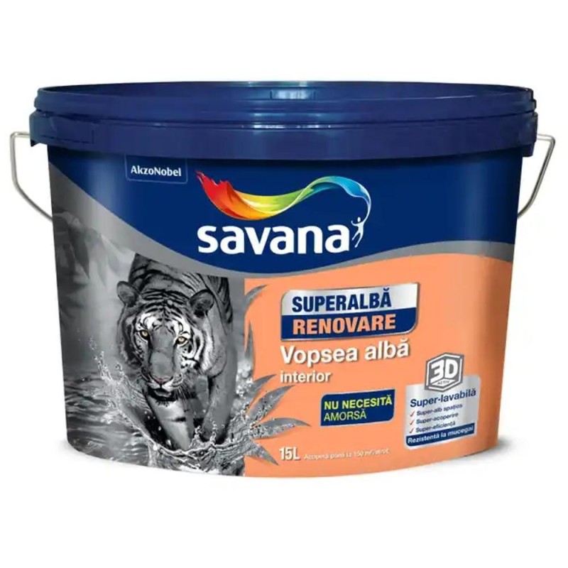 Vopsea Super-Lavabila, 15 l, Interior, Savana Superalba Renovare