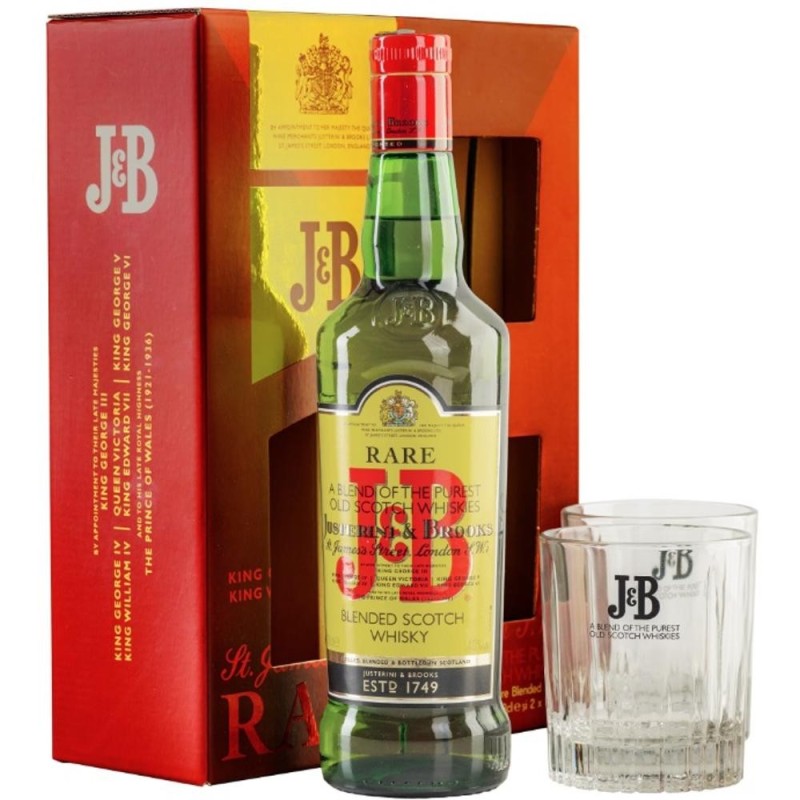 Whisky J&B Rare cu Doua Pahare, 40% Alcool, 0.7 l