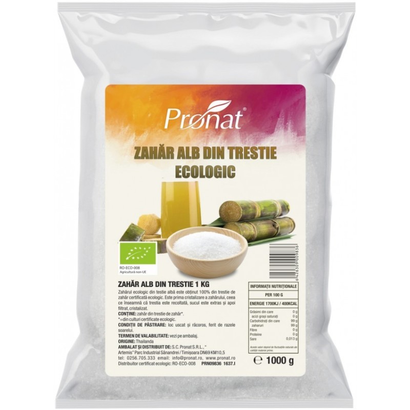 Zahar Alb BIO din Trestie, 1 kg, Pronat