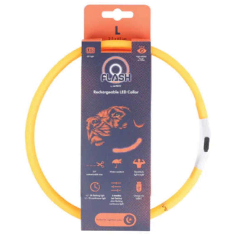 Zgarda LED Reincarcabila Flash, Portocaliu, Marime L, M-Pets