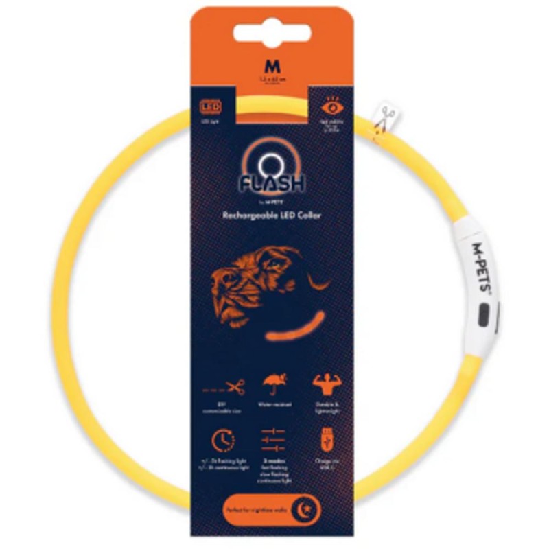 Zgarda LED Reincarcabila Flash, Portocaliu, Marime M, M-Pets