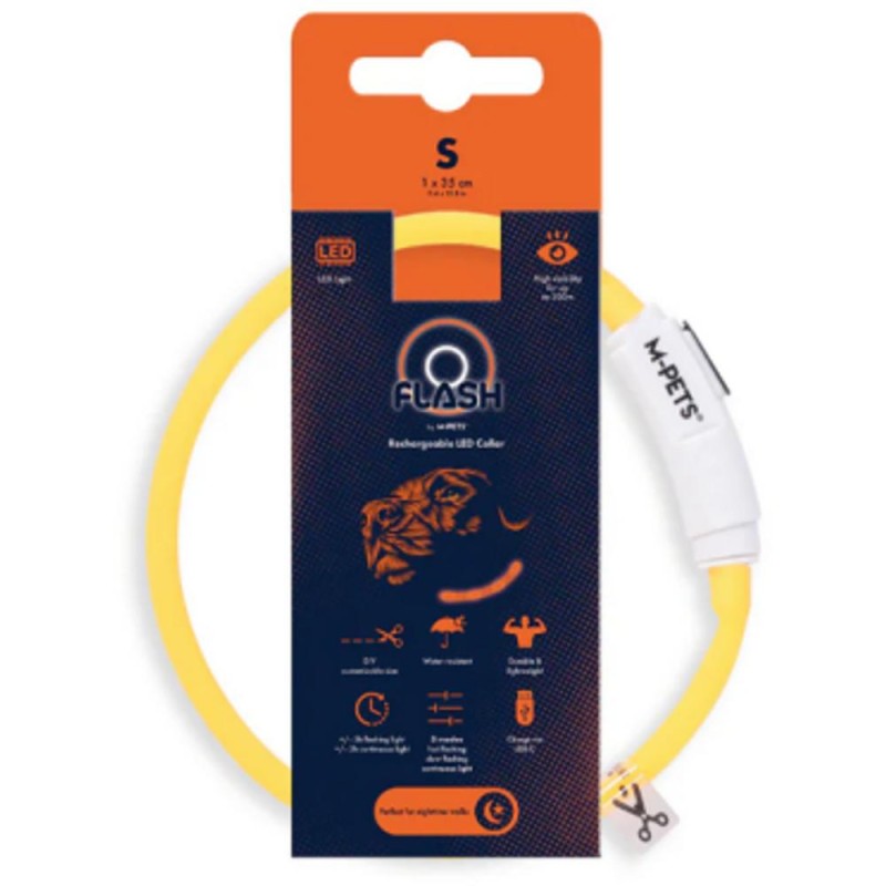 Zgarda LED Reincarcabila Flash, Portocaliu, Marime S, M-Pets