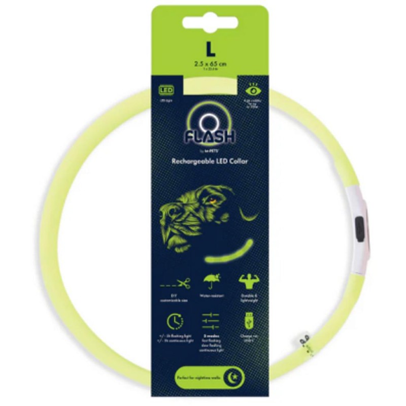 Zgarda LED Reincarcabila Flash, Verde, Marime L, M-Pets