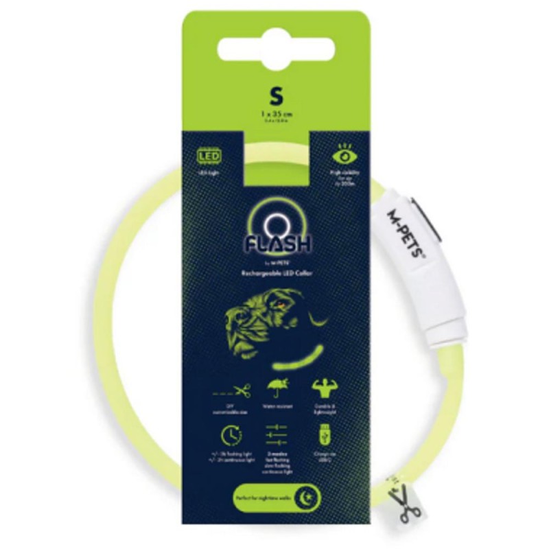 Zgarda LED Reincarcabila Flash, Verde, Marime S, M-Pets